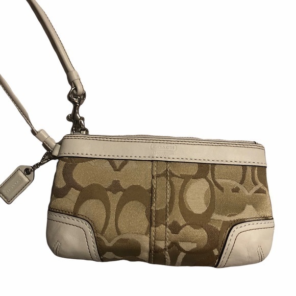 Coach white brown optic c wristlet mini clutch bag